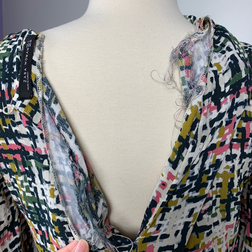 Zara Multicolored Pattern Frill Mock Neck Dress - Picture 8 of 8